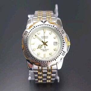 NEW Vintage Casio Mens Watch Silver/Gold with Date Adjust Water Resistant 50M‎